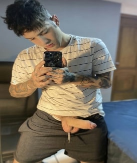 Mirror boy with his dick out
