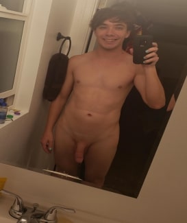 Happy boy with a shaved cock